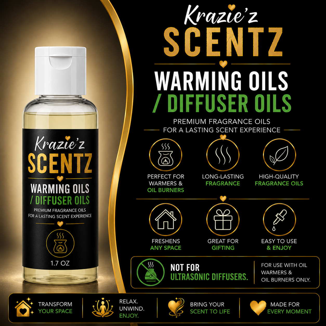 Fragrance Oils for Warmers & Diffusers - 1.7oz (Liquid Wax Melts)