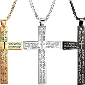 Cross Necklace w/ Our Father Prayer (Stainless Steel)