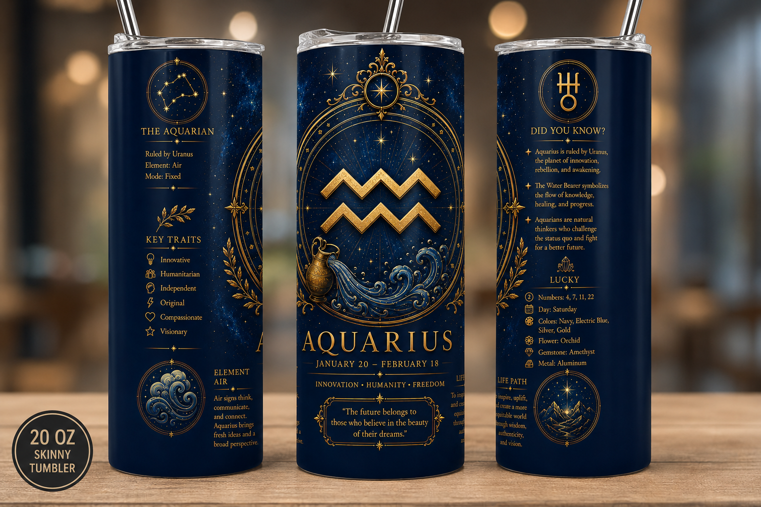 DK Blue Zodiac Astrology Design 20 oz Skinny Tumbler with Lid & Straw ♈♉♊♋♌♍♎♏♐♑♒♓. - Image 13