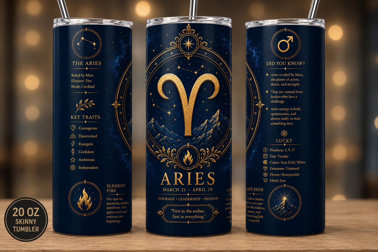 DK Blue Zodiac Astrology Design 20 oz Skinny Tumbler with Lid & Straw ♈♉♊♋♌♍♎♏♐♑♒♓. - Image 12