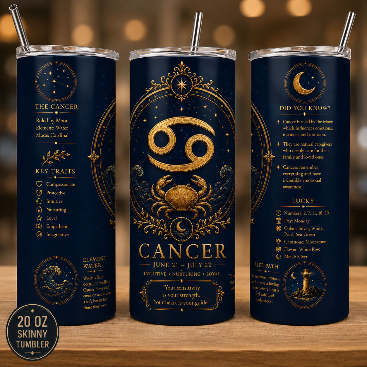 DK Blue Zodiac Astrology Design 20 oz Skinny Tumbler with Lid & Straw ♈♉♊♋♌♍♎♏♐♑♒♓. - Image 11