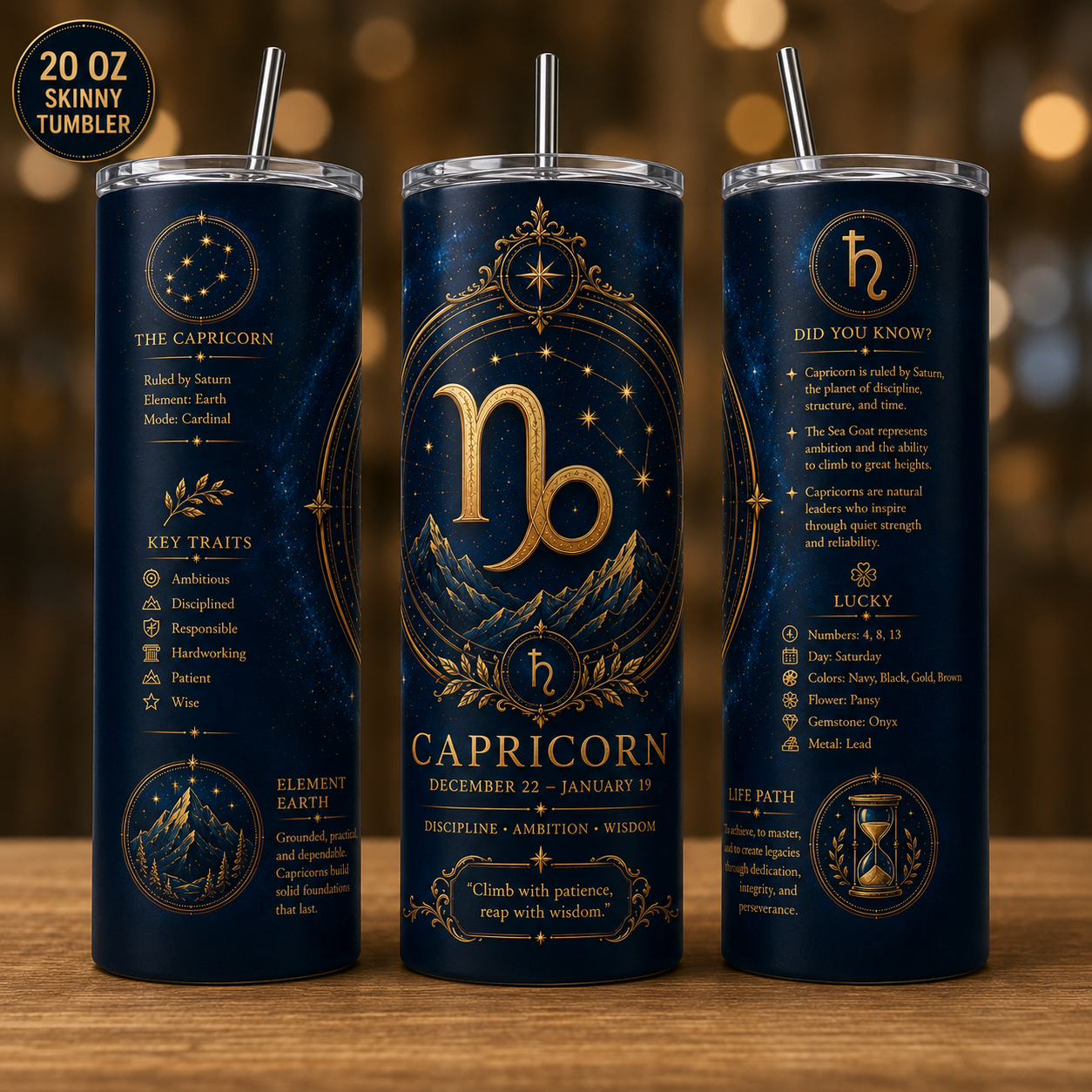DK Blue Zodiac Astrology Design 20 oz Skinny Tumbler with Lid & Straw ♈♉♊♋♌♍♎♏♐♑♒♓. - Image 10