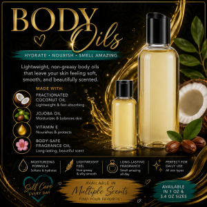 3.4oz Scented Body Oils - Made with Coconut, Vit E and Jojoba oil