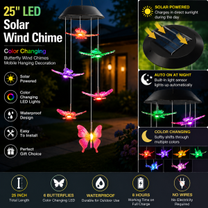 25" Solar Butterfly Wind Chime – Color Changing LED Lights