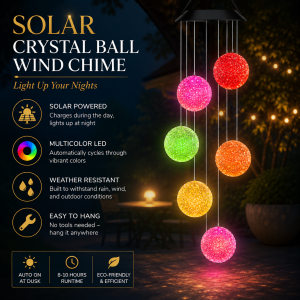 Solar Crystal Ball Wind Chime – Color Changing LED Garden Decor