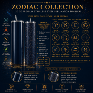 DK Blue Zodiac Astrology Design 20 oz Skinny Tumbler with Lid & Straw ♈♉♊♋♌♍♎♏♐♑♒♓.