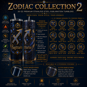 Zodiac Astrology Design, Blue and Gold, 20 oz Skinny Tumbler with Lid & Straw ♈♉♊♋♌♍♎♏♐♑♒♓