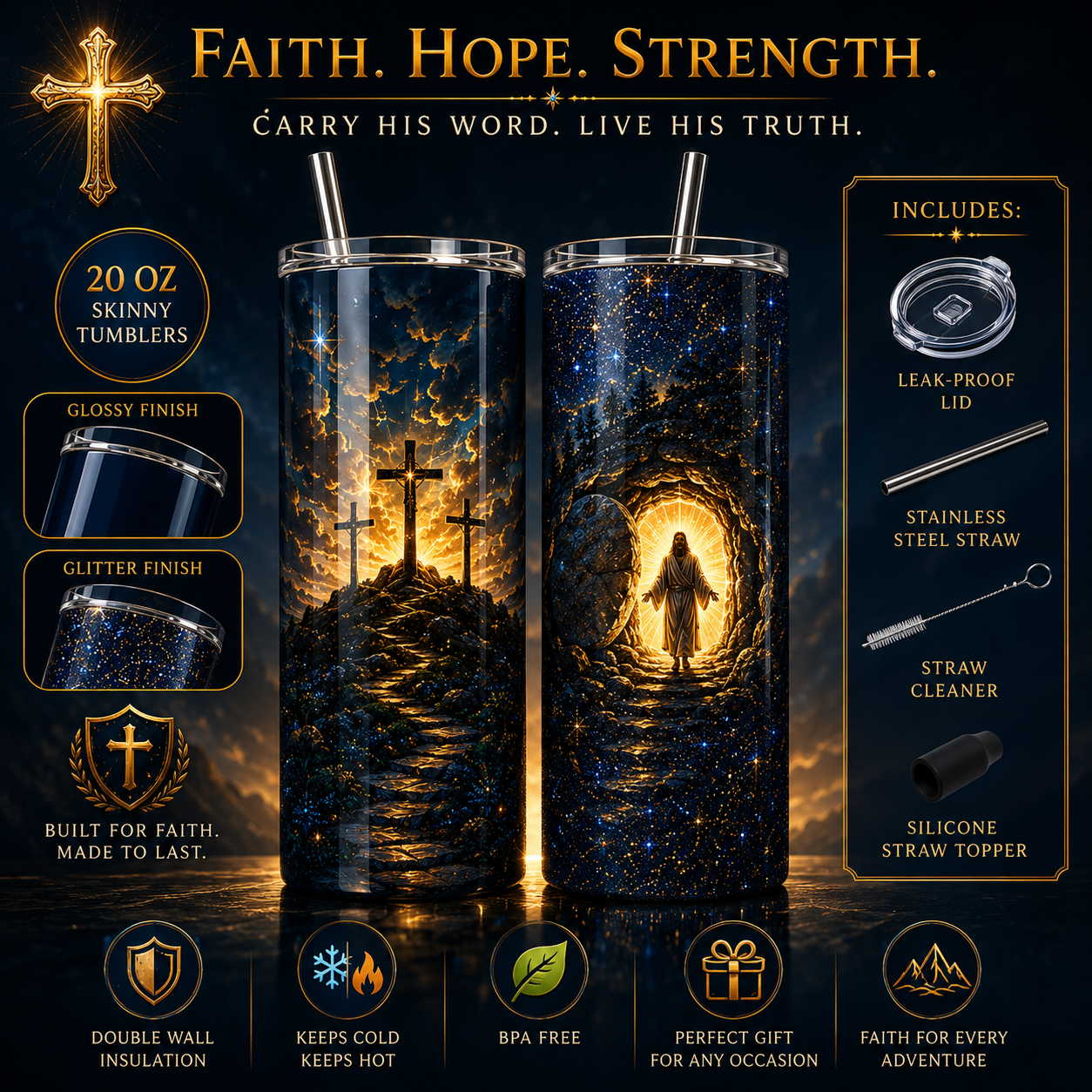 Faith & Scripture Collection – 20 oz Stainless Steel Skinny Tumbler