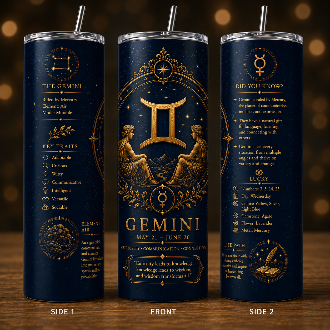 DK Blue Zodiac Astrology Design 20 oz Skinny Tumbler with Lid & Straw ♈♉♊♋♌♍♎♏♐♑♒♓. - Image 9