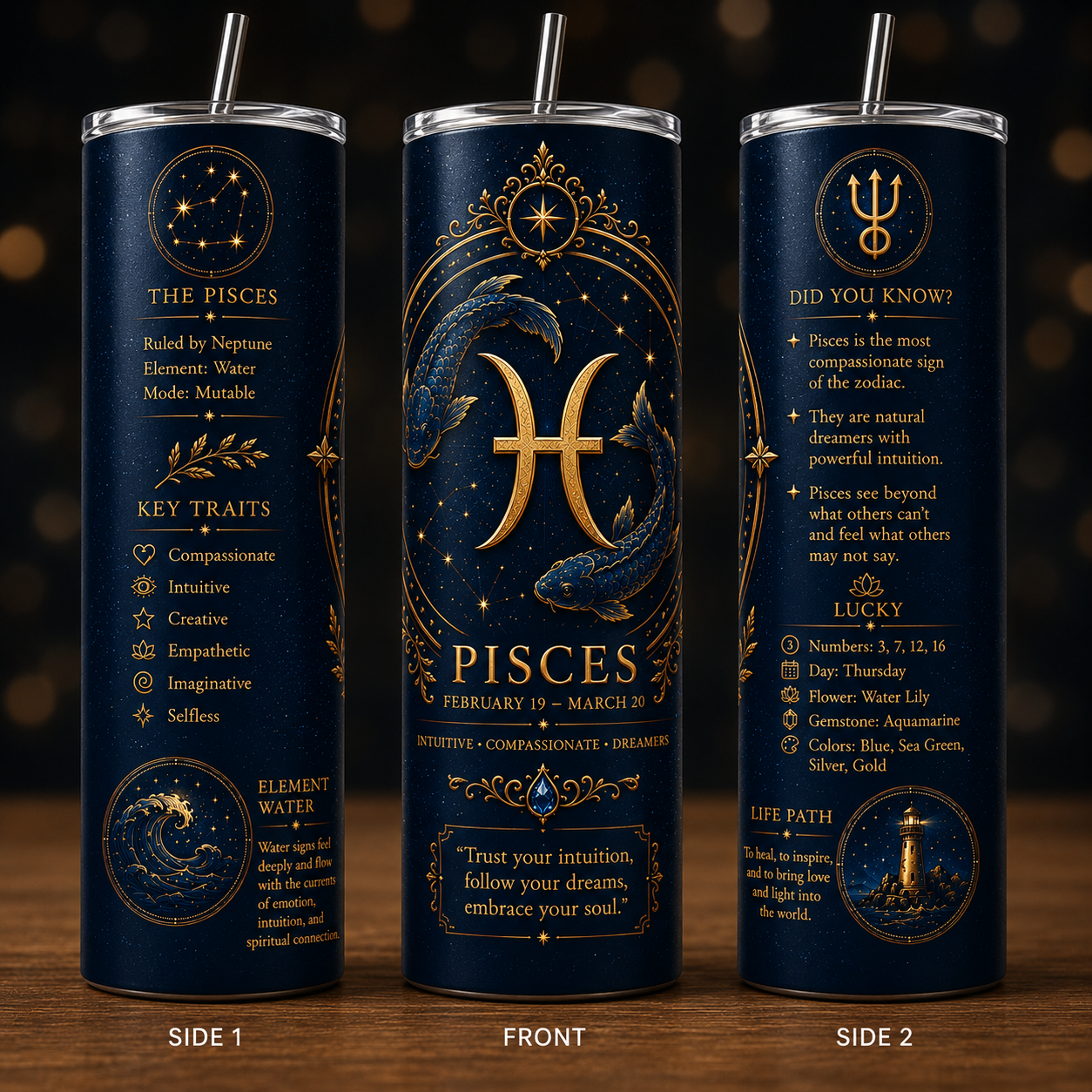 DK Blue Zodiac Astrology Design 20 oz Skinny Tumbler with Lid & Straw ♈♉♊♋♌♍♎♏♐♑♒♓. - Image 6