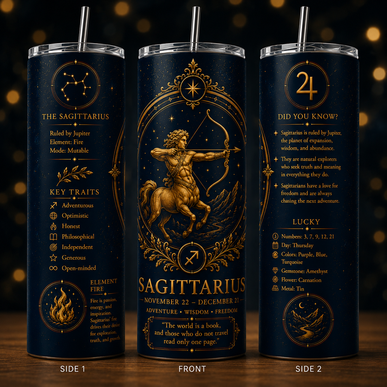 DK Blue Zodiac Astrology Design 20 oz Skinny Tumbler with Lid & Straw ♈♉♊♋♌♍♎♏♐♑♒♓. - Image 5